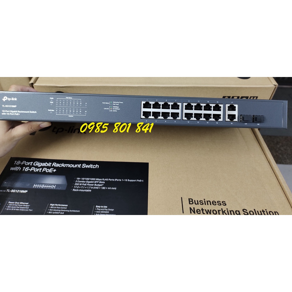 Thiết bị chia mạng PoE 18 cổng Gigabit Rackmount với 16 PoE + TL-SG1218MP TL-SL1218MP. Hàng chính hãng TP-LINK