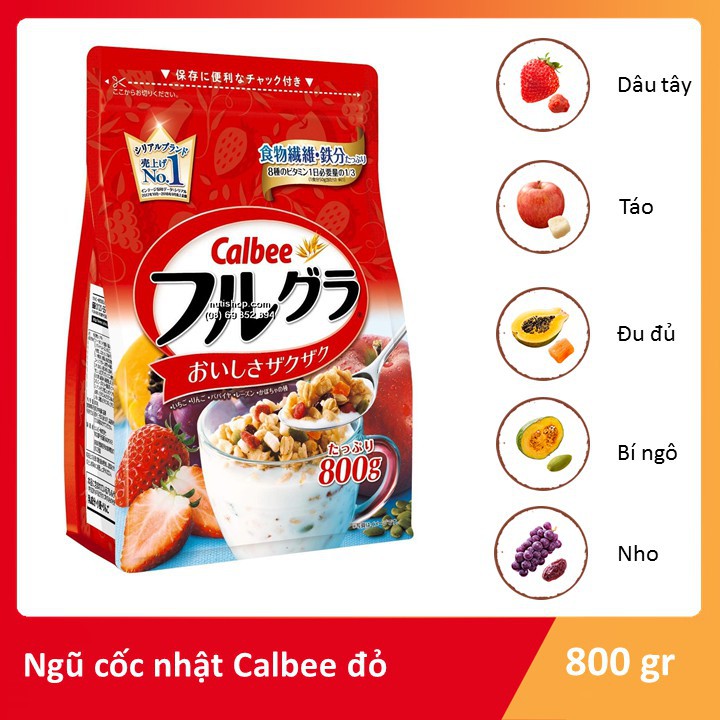 Ngũ cốc Calbee trái cây ăn sáng - giảm cân Nhật Bản (800G)