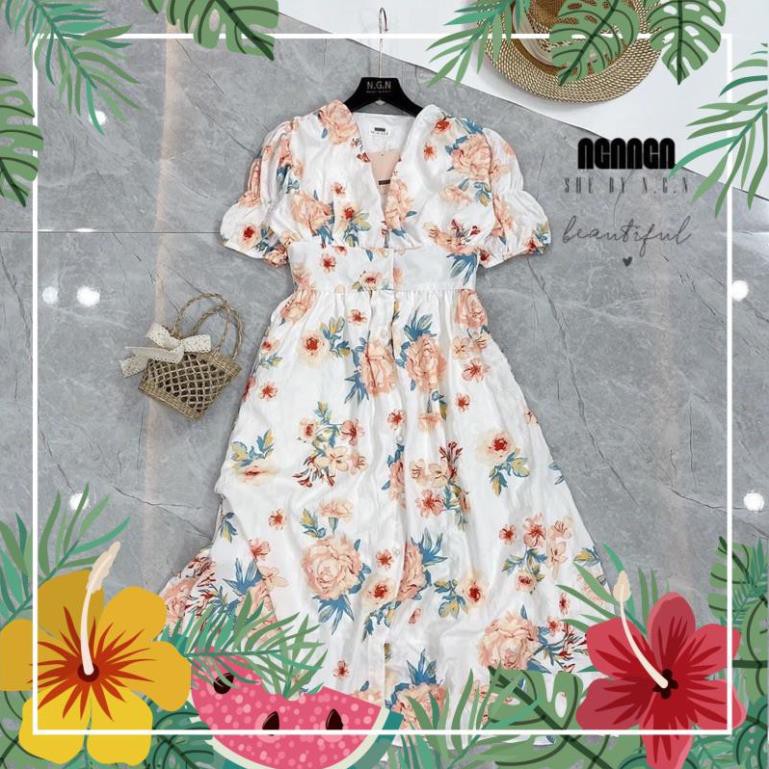 [ 𝐅𝐑𝐄𝐄 𝐒𝐇𝐈𝐏 ] Váy hoa tay bồng Chất liệu đũi cao cấp