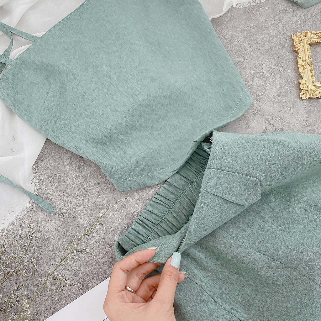 Set áo 2 yếm xanh + quần suông | BigBuy360 - bigbuy360.vn