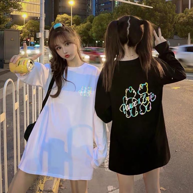 Áo thun tay dài WIND phông unisex form rộng Gấu Phản Quang nam nữ oversize ulzzang *