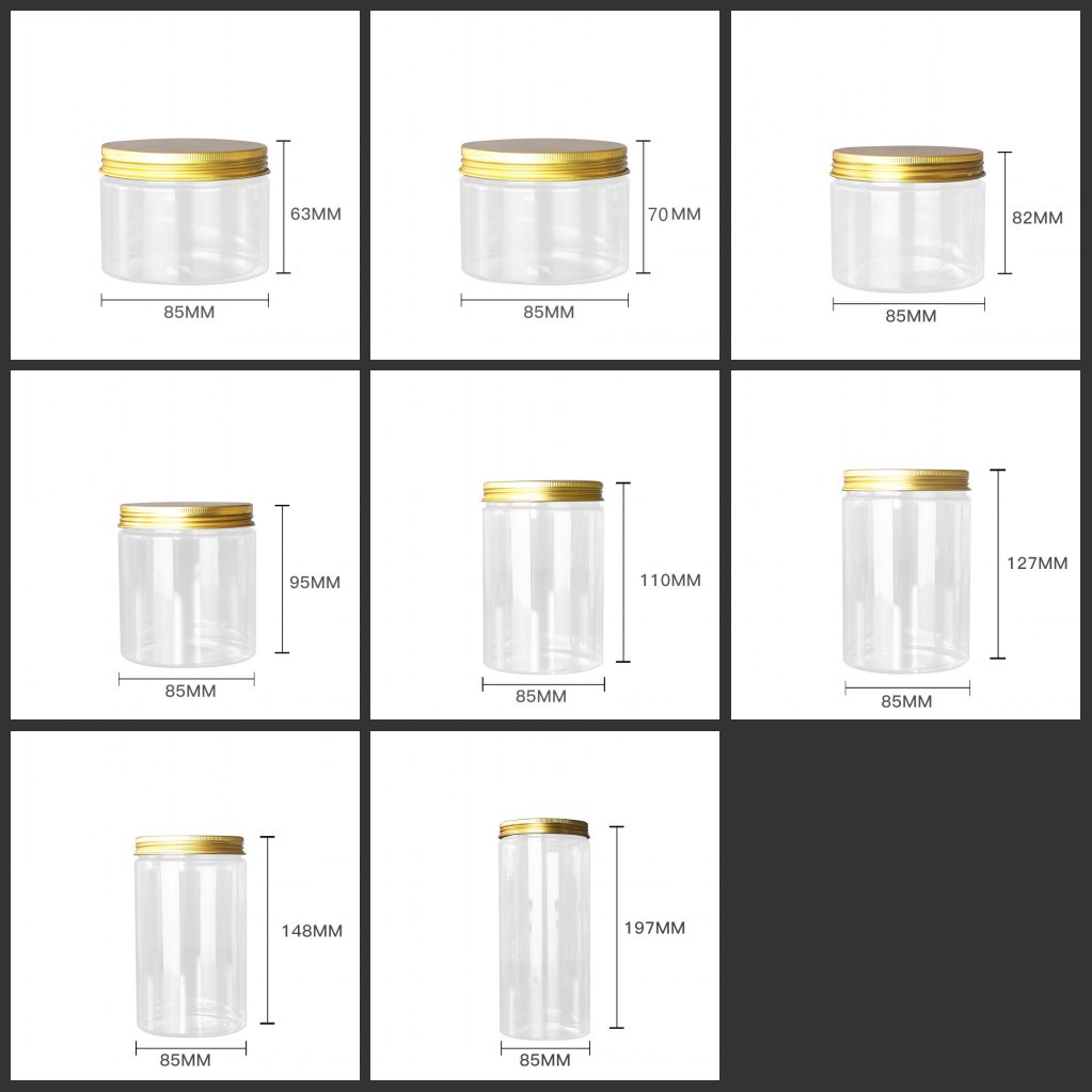 Hộp Nhựa Đựng Bánh Kẹo / Đồ Tráng Miệng / Bánh Ngọt / Mỹ Phẩm Có Nắp Bằng Nhôm 8 Kích Cỡ 250ml - 1000ml