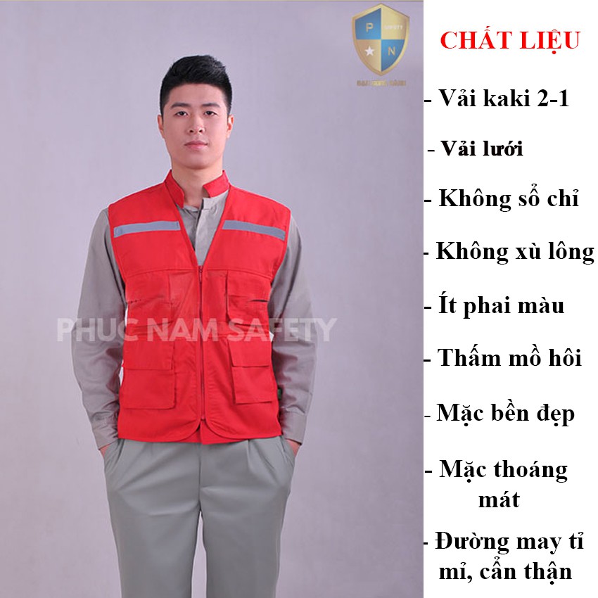 Áo bảo ghi lê phản quang màu đỏ, áo ghi lê, đồng phục kỹ sư, BHLĐ Phúc Nam