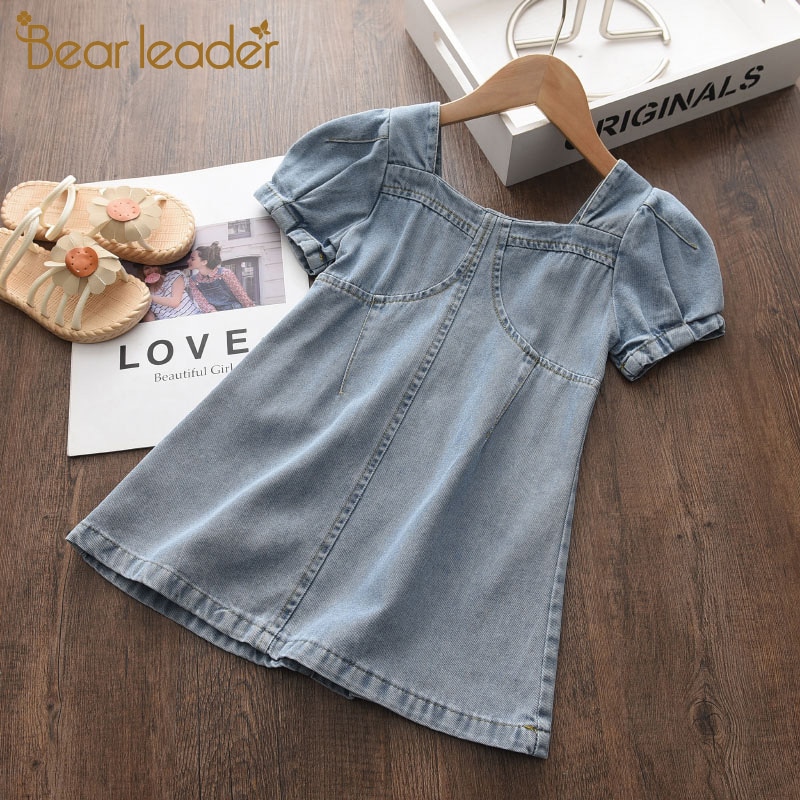 Đầm denim BEAR LEADER tay ngắn thời trang mùa hè 2022 cho bé 3-7 tuổi