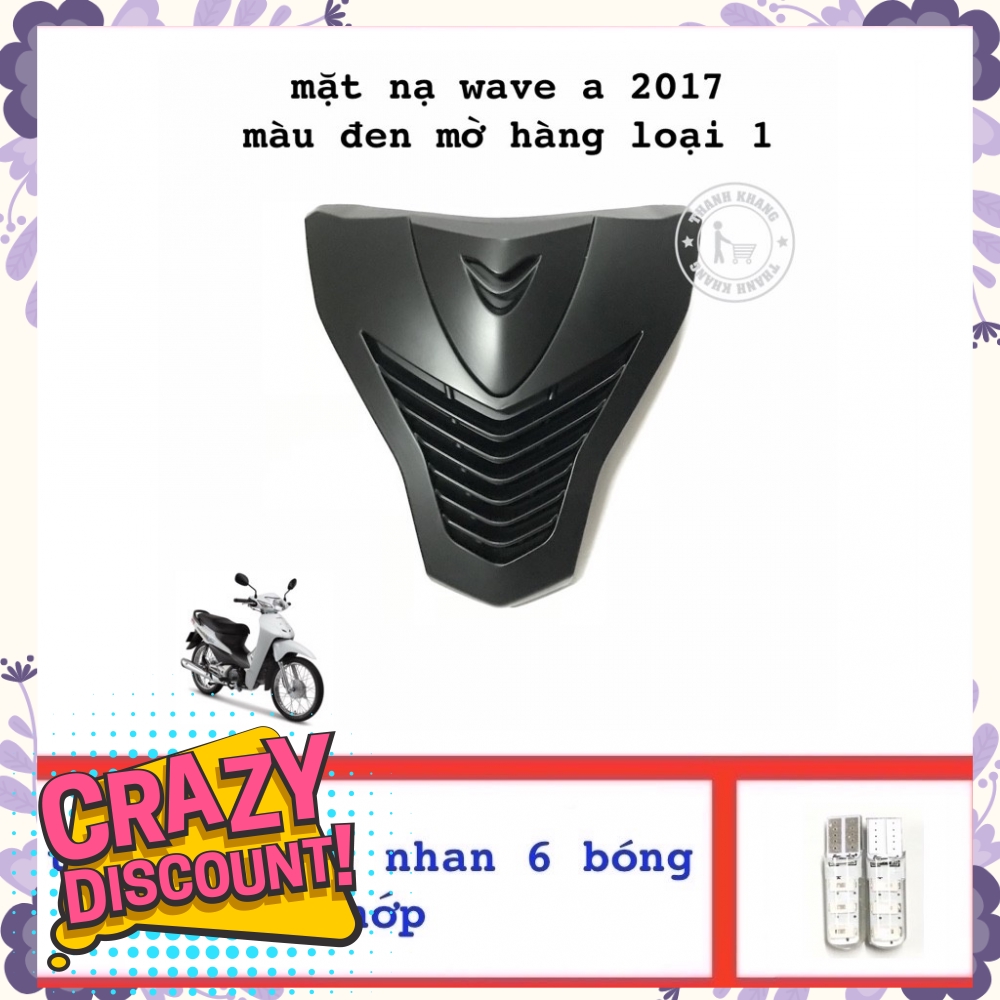 Mặt Nạ WAVE ANPHA 2017 thanh khang màu đen mờ tặng led xi nhan 6 bóng chớp 006001126  003000007