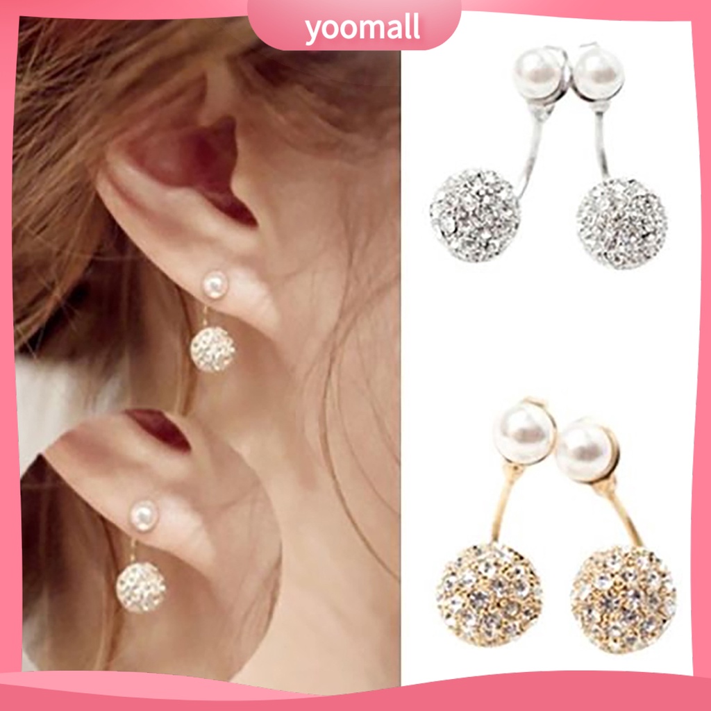 Khuyên tai đính đá và ngọc trai giả thời trang thanh lịch dành cho nữ