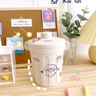 Thùng rác mini, hộp đựng nhỏ hình chiếc xô để bàn học bàn làm việc có nắp đậy tiện lợi 2 màu ghi và trắng Cute Shop