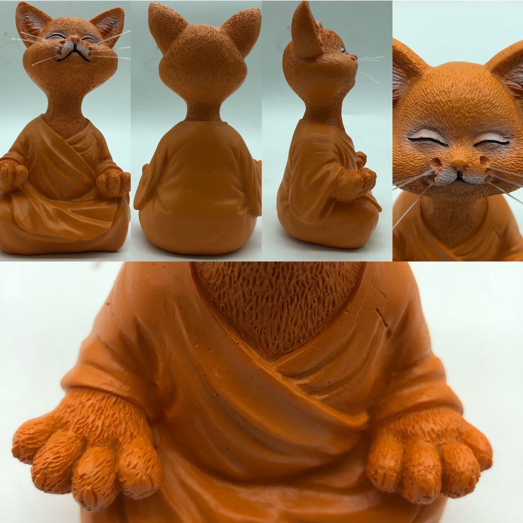 Tượng Mèo Ngồi Thiền Bằng Nhựa Resin Dùng Trang Trí Nhà Cửa