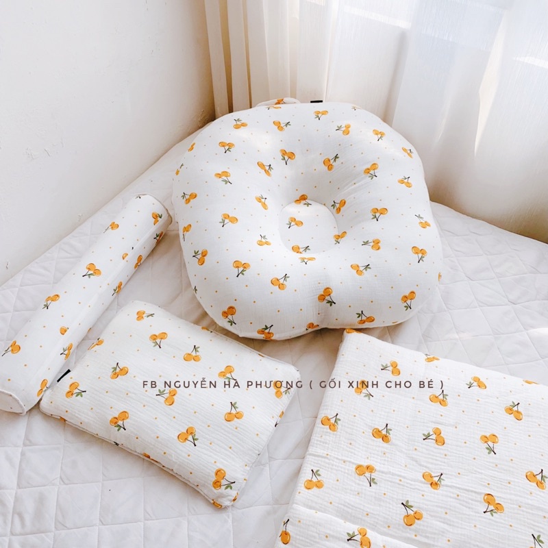 Set chăn gối xô muslin organic cao cấp 4 món cho bé ( nhiều màu )