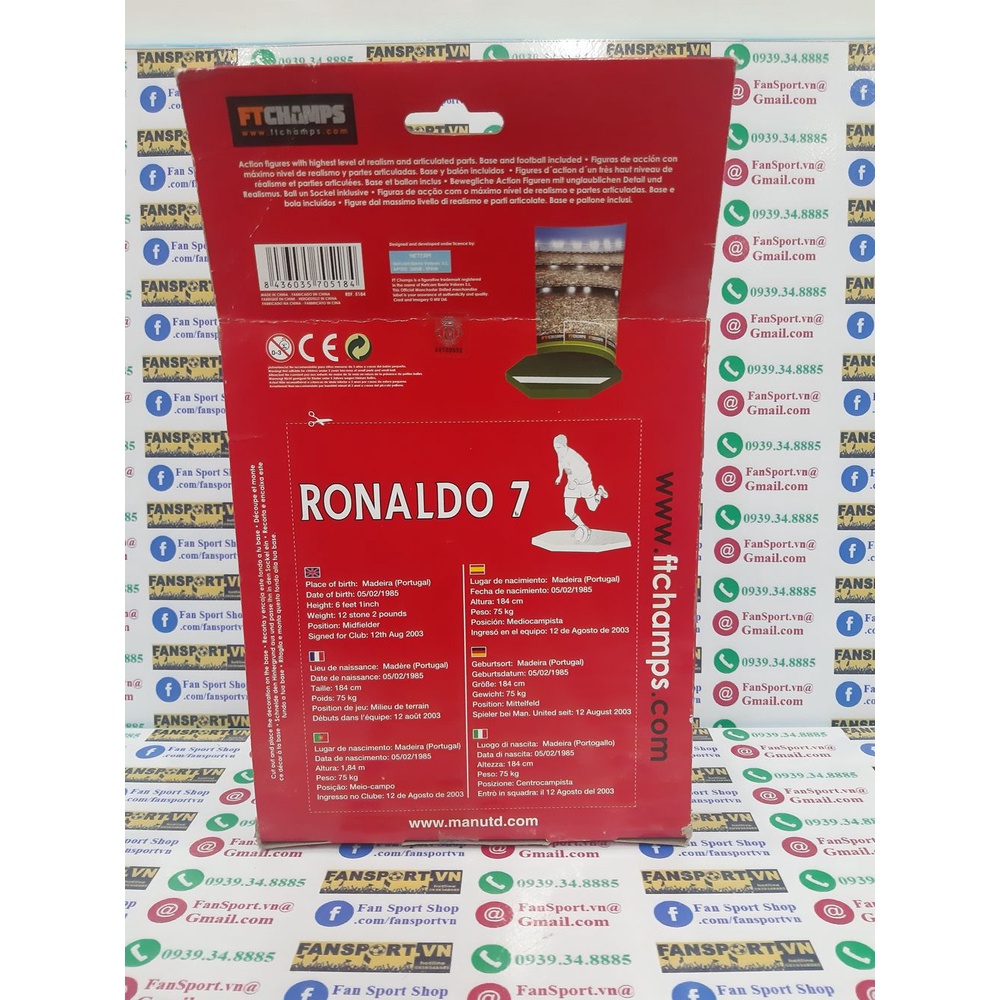 Tượng Ronaldo 7 Manchester United 2007 2008 2009 figure FT Champs box cầu thủ bóng đá