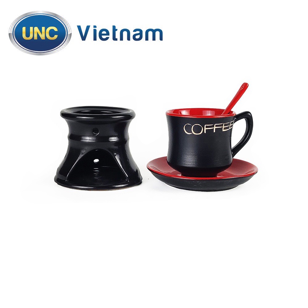 Bộ Cà Phê Sứ Nóng Cao UNC Việt Nam - Sử dụng chân đốt giữ nhiệt, chắc chắn, tuyệt đẹp