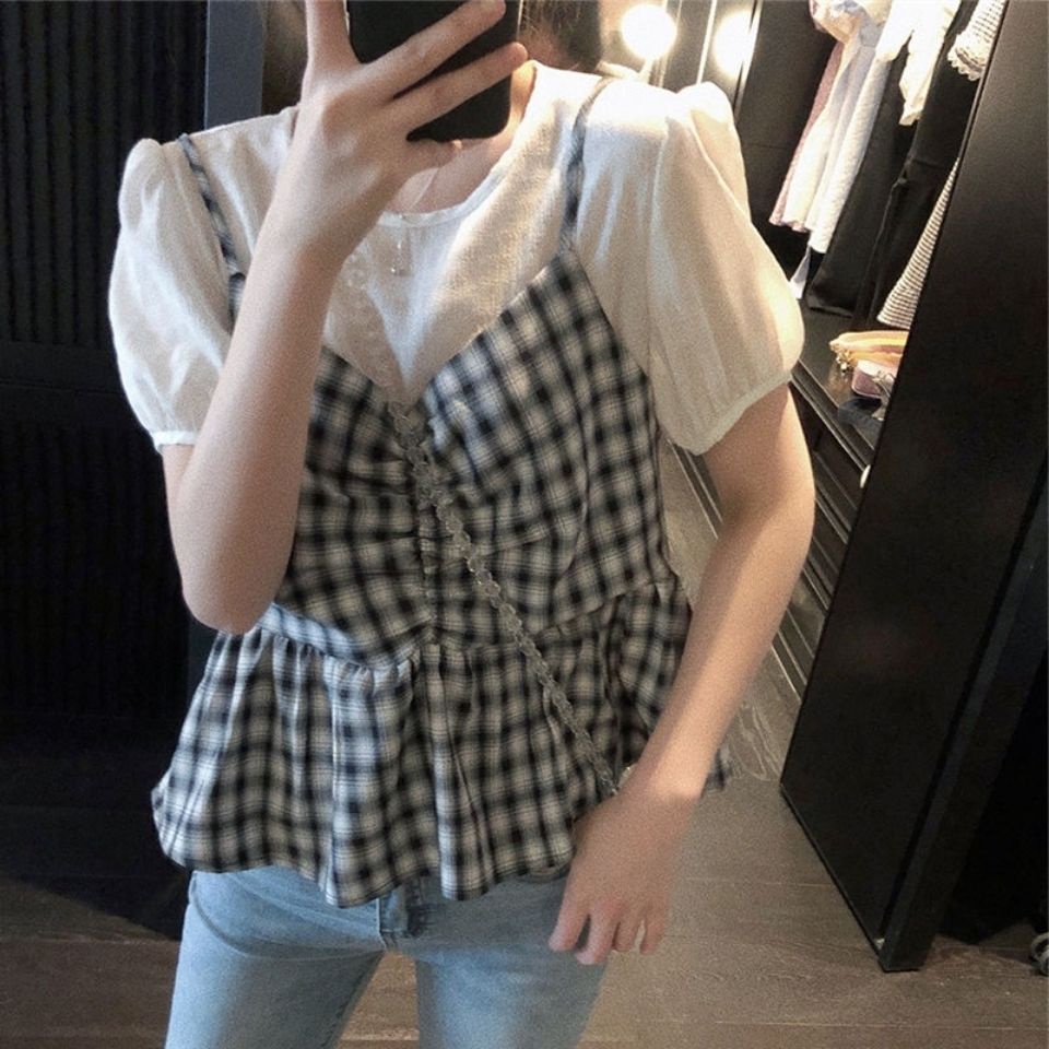 Áo BH tay ngắn họa tiết sọc caro thời trang mùa hè cho nữ