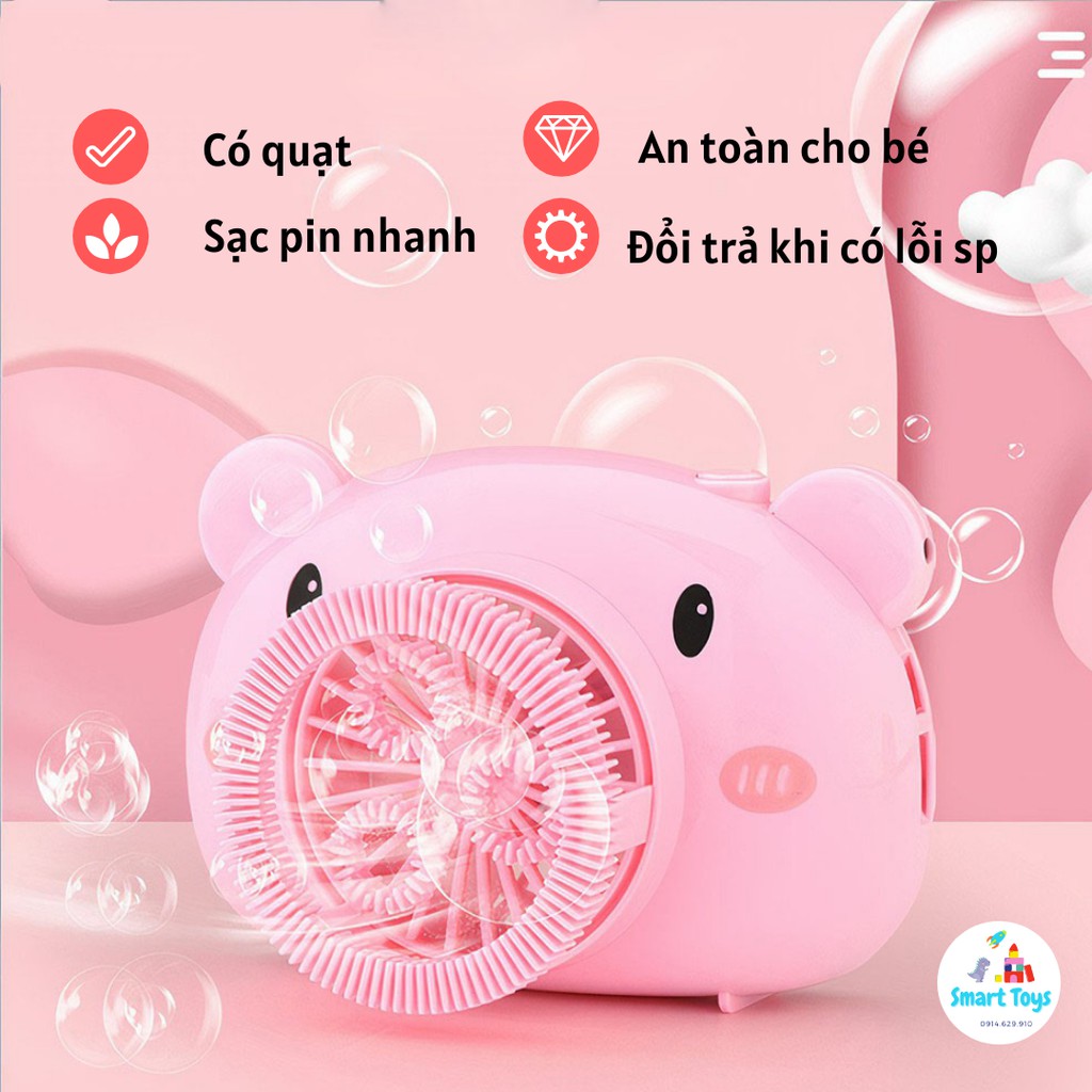Máy ảnh thổi bong bóng Chú heo hồng cute cao cấp 2 trong 1 kèm sạc USB