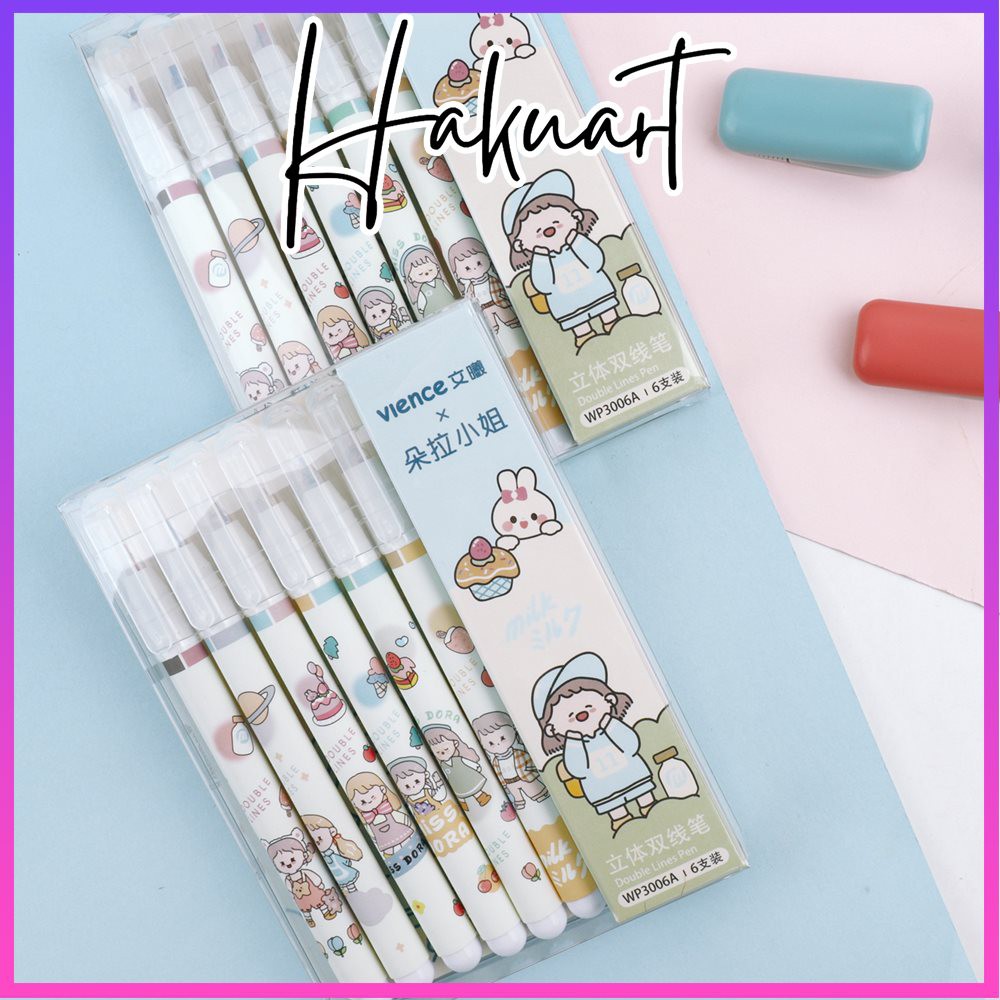 Bút Gel Highlight 2 Ngòi Nhiều Màu Họa Tiết Dễ Thương - Họa Cụ Hakuart