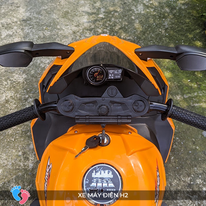 Xe môtô điện xe máy điện thể thao trẻ em loại to H2 có đèn bánh xe, bluetooth
