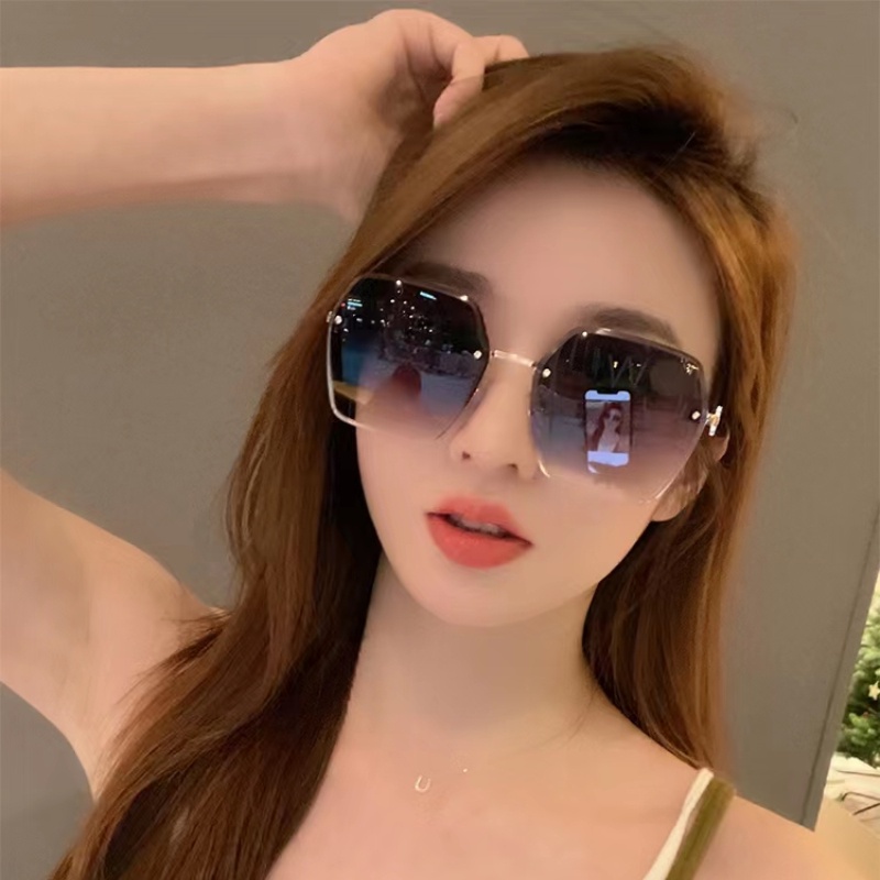 Kính Mát Gọng Kim Loại Không Viền Màu Gradient Thời Trang Hàn Quốc