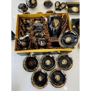 Bộ cà phê sứ xương Versace đen cao cấp