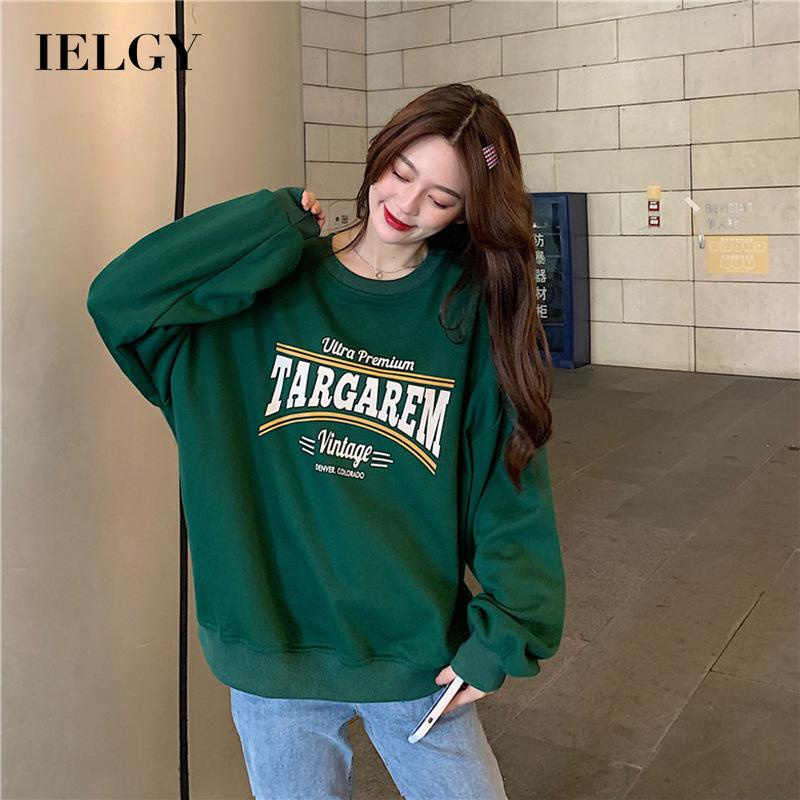 IELGY    Áo sweater Nữ Tay Dài Cổ Tròn Dáng Rộng Phối Lông Thời Trang