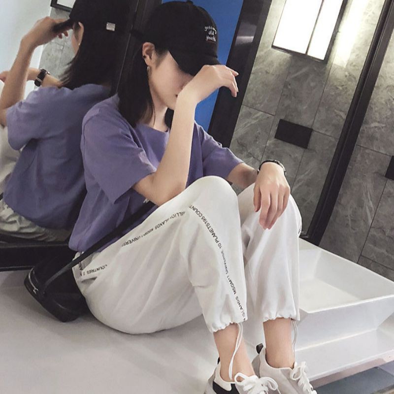 Quần dài bó ống hông in chữ phong cách Harajuku | BigBuy360 - bigbuy360.vn