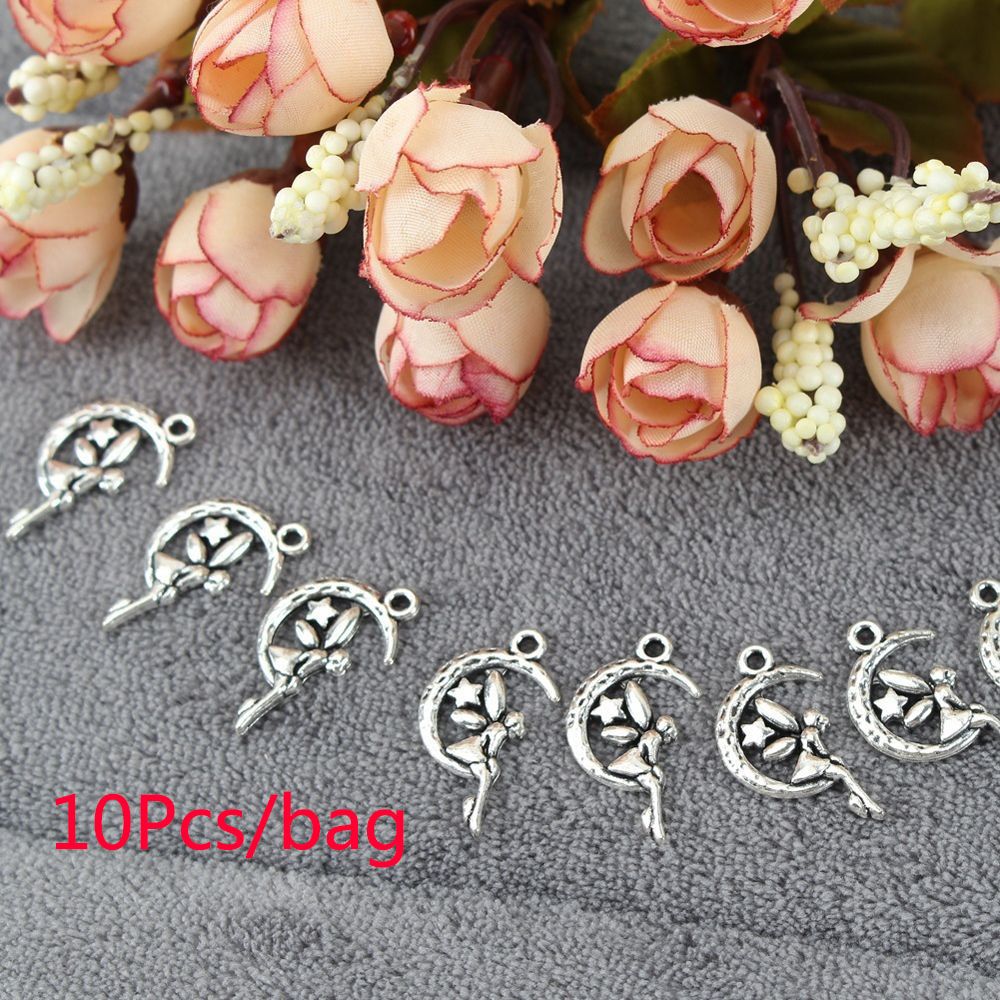 CHARMS Set 10 Mặt vòng cổ Hình Mặt Trăng / Ngôi Sao / Thiên Thần Nhiều Màu