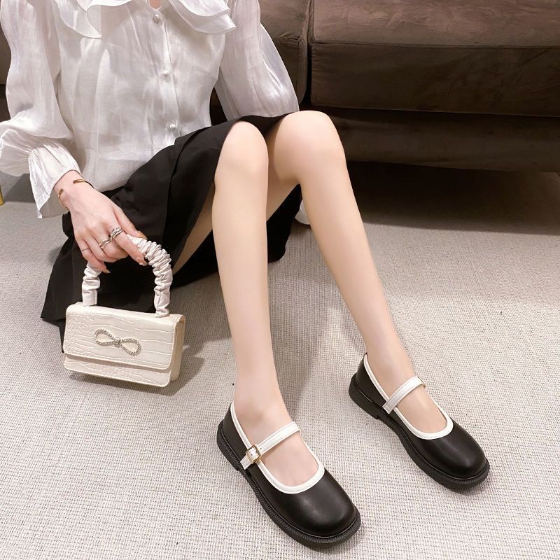 Giày Da Búp Bê Màu Kem Đen Đế Bằng Bệt Cổ Thấp Phong Cách Lolita Vintage Thời Trang Xuân Hè Đủ Size Mềm Hàn Quốc