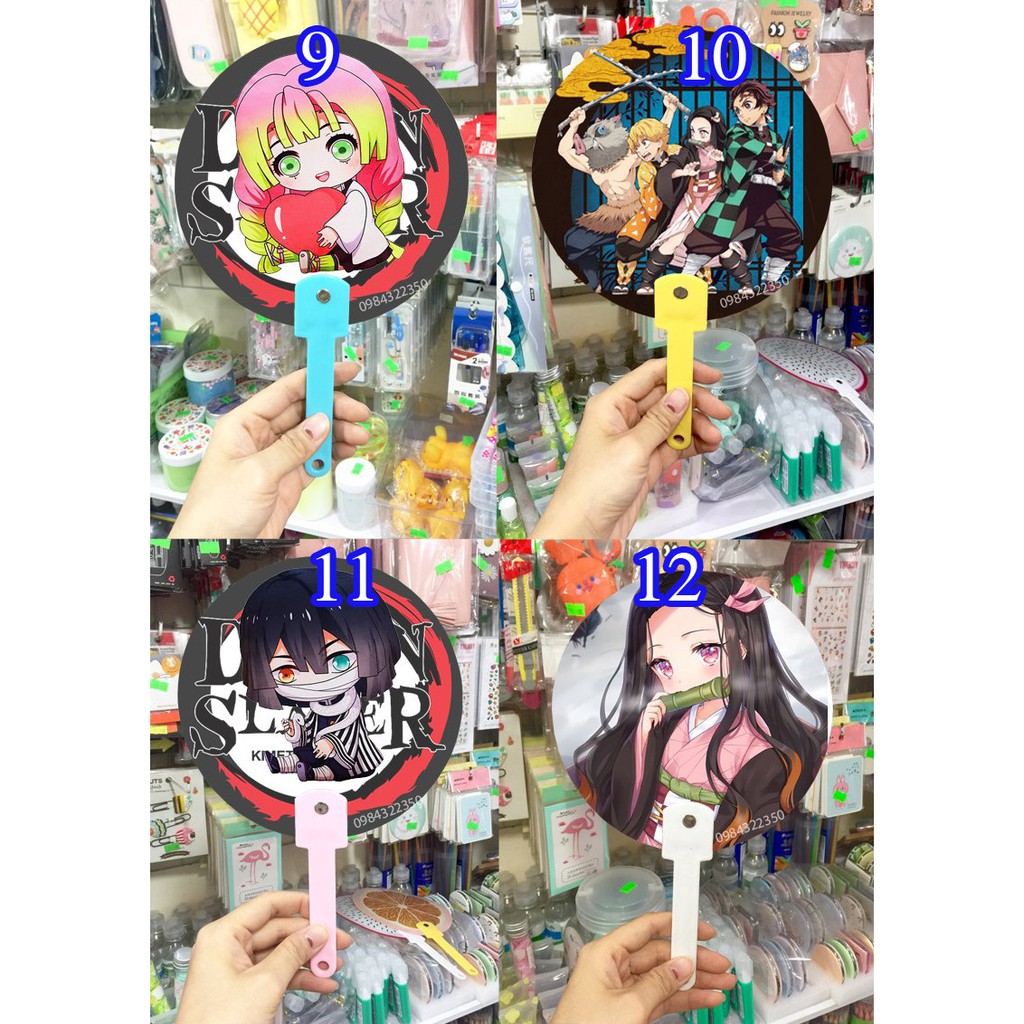 Quạt nhựa kimetsu no yaiba,Nezuko,Tanjirou,Muichirou Tokitou,Agatsuma Zenitsu,Kochou ShinobuTomioka Giyuu....