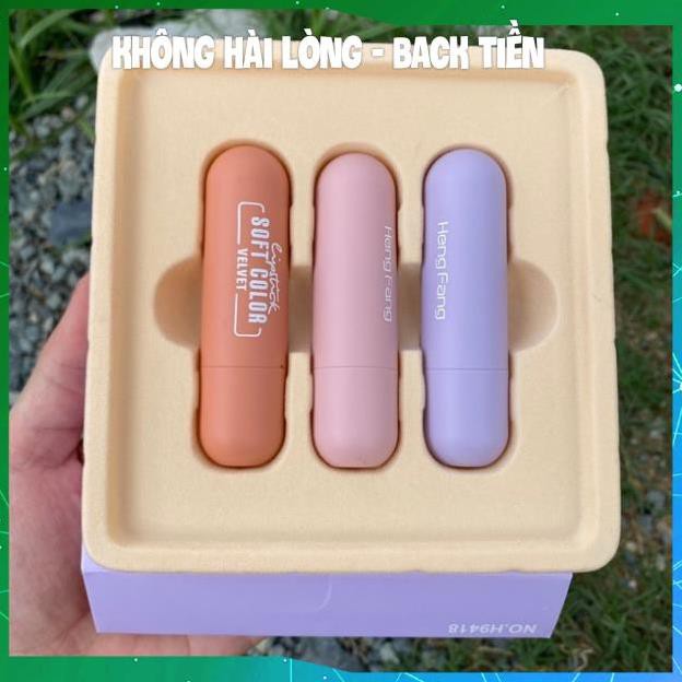 [HÀNG CHÍNH HÃNG] SET 3 Son Sáp Vỏ Tím Pastel Tình Nhân HENGFANG KING DC Lên Màu Chuẩn Bám Lâu Siêu Mới Lạ HOT