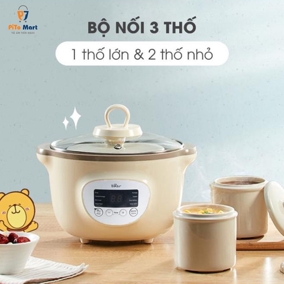 Nồi nấu cháo chậm Bear cho bé, Nồi nấu chậm ninh hầm kho cách thuỷ 1,6L hàng chính hãng, bảo hành 18 tháng