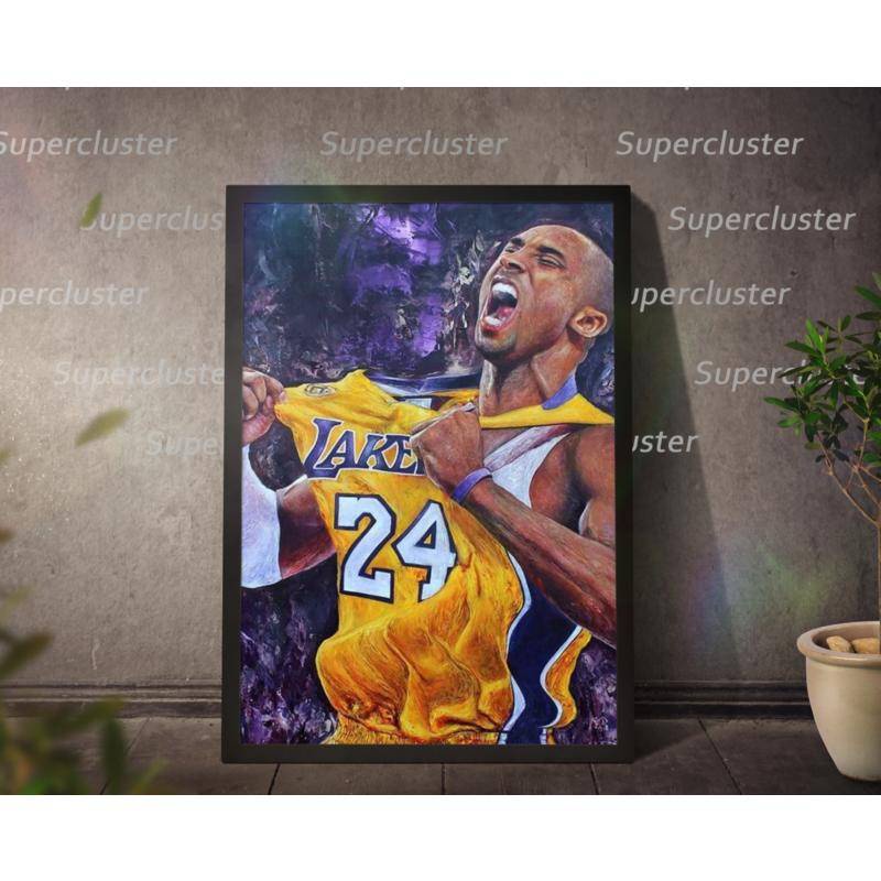 Tranh Vải Bạt Treo Tường In Hình Cầu Thủ Bóng Rổ Kobe Bryant NBA Lakers Trang Trí Nhà Cửa