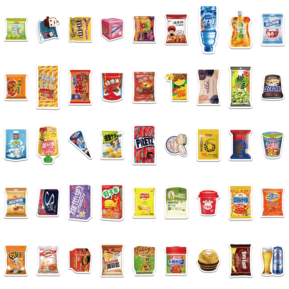 Bộ 90 Miếng Dán Hình Thức Ăn Vặt Hoạt Hình Đáng Yêu Trang Trí Laptop/Vali/Guitar/Xe Hơi DIY Cho Bé