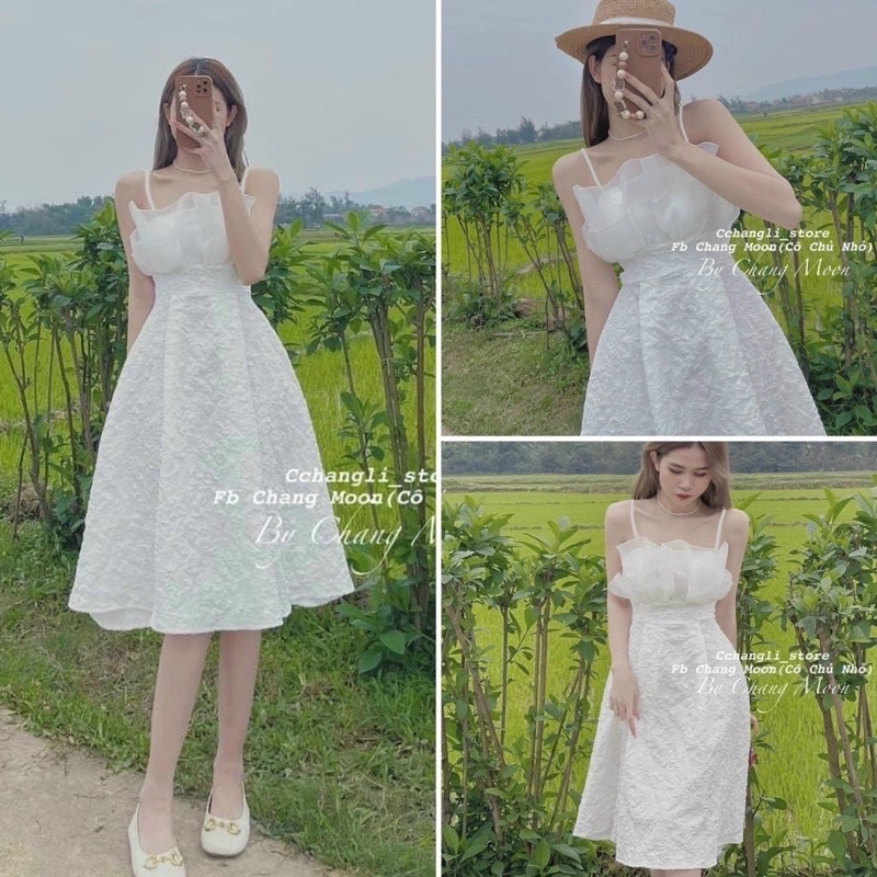 Váy Xốp 2 Dây Ngọc Cúp Ngực Pha Tơ / đầm cúp ngực tiểu thư đi tiệc váy