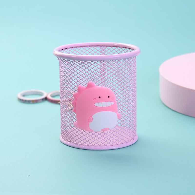 Hộp đựng bút để bàn bằng kim loại tròn nhiều hình cute dễ thương