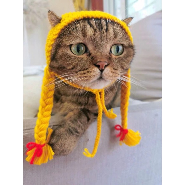 Mũ đội bím tóc hai bên cho chó mèo