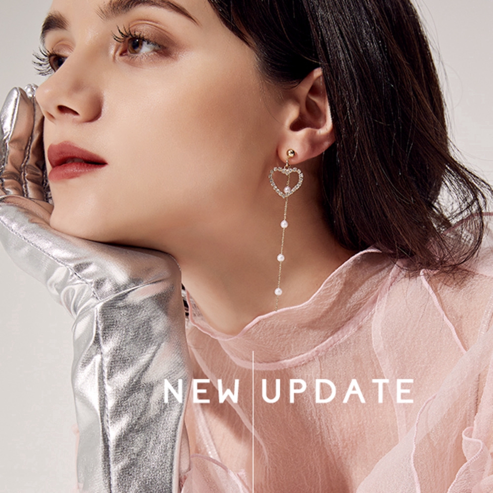 Khuyên Tai Dáng Dài Đính Kim Cương Trái Tim Phong Cách Hàn Quốc