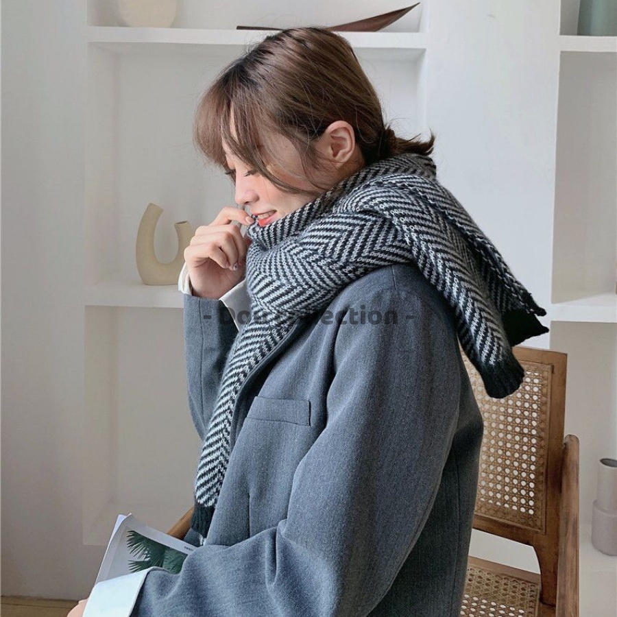 [Nowship2h] Khăn Len Choàng Cổ (Khăn Cashmere Len) Cao Cấp Trơn Sọc Xương Cá Nhật Bản - 40x200cm - PJN.ARC - Mã LN015