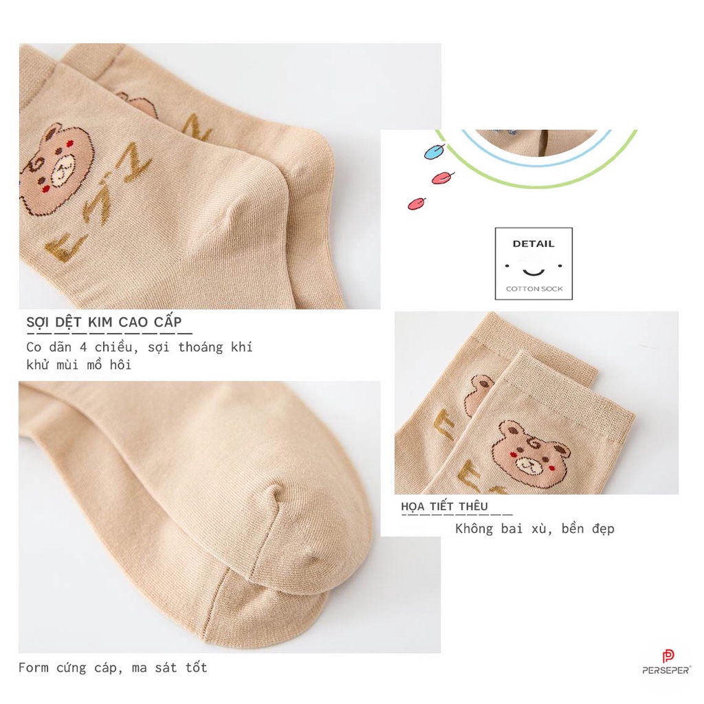 Tất cổ cao nữ họa tiết hình gấu dễ thương, vớ nữ phong cách Hàn dễ phối đồ - Cherry Shop