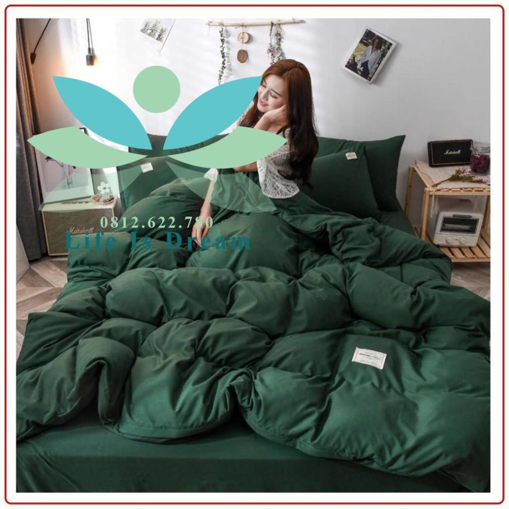 Bộ drap chăn ga và vỏ gối cotton TICI Trơn 1 màu (tặng vỏ gối ôm đồng bộ) , chất thoáng mát thấm hút tốt - changahavy