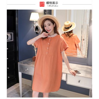 MM 1295 Váy bầu cam đất cổ sen