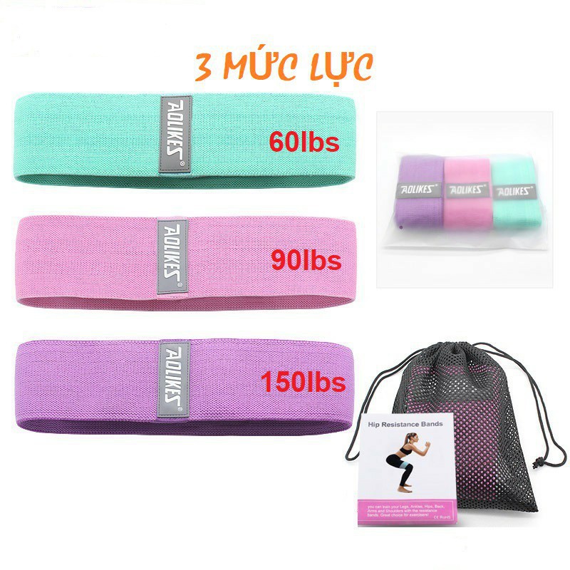 Dây kháng lực miniband tập mông chân đùi Dây vải tập gym yoga tại nhà chính hãng Aolikes Mini band 3604 3601 3606 ddcg