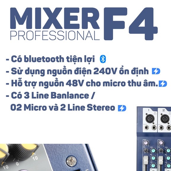 Mixer F4 USB phiên bản mới có bluetooth cho karaoke gia đình, livestream fb, bigo, tiktok dễ sử dụng