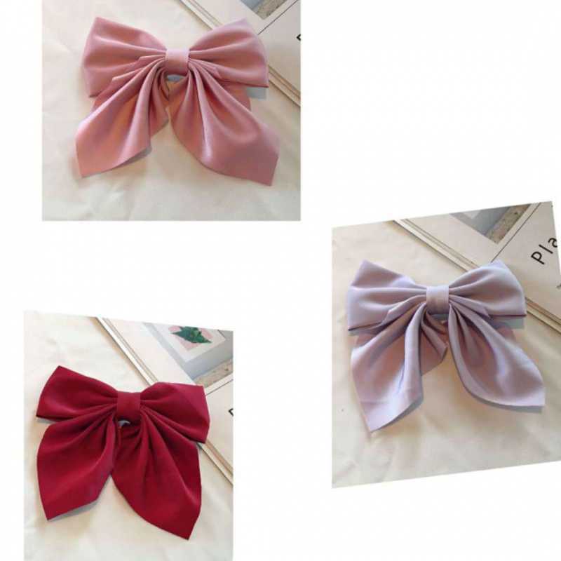 Kẹp Tóc Nơ Lớn Bằng Satin Màu Trơn