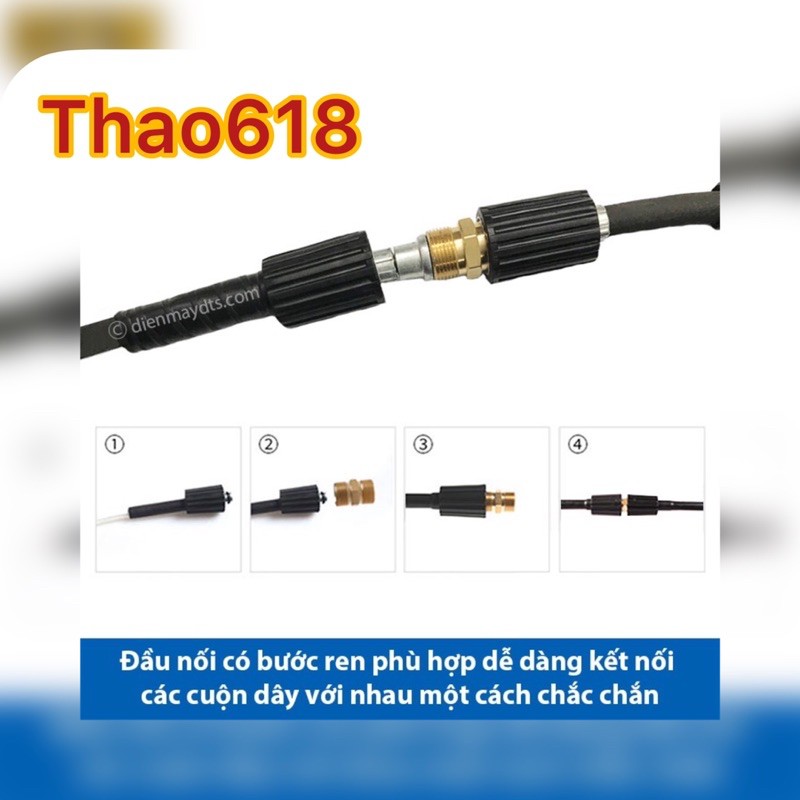 Đầu nối giữa 2 dây rửa xe áp lực cao máy rửa xe - Bằng đồng - Ren chuẩn cho máy rửa xe áp lực cao