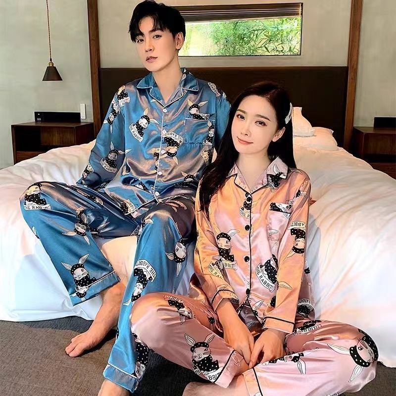 Bộ Đồ Ngủ Dài Tay Vải Lụa Mát Thời Trang Xuân Thu Cho Cặp Đôi