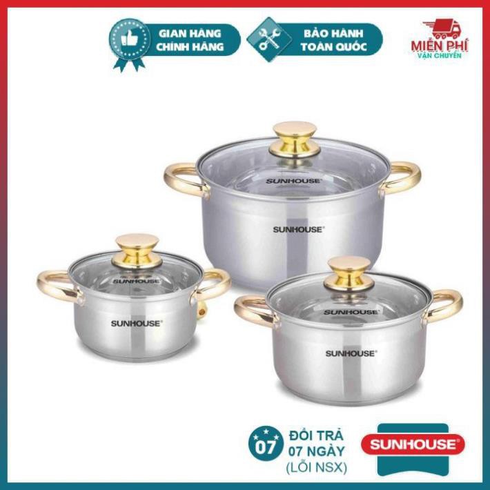 Bộ Nồi Inox 5 Đáy Sunhouse SH781 Dùng Mọi Loại Bếp Từ Bếp Gas Bếp Hồng Ngoại
