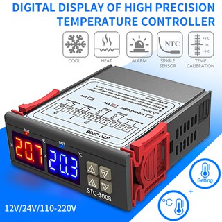 STC-3008 Bộ điều khiển nhiệt độ kỹ thuật số kép Hai đầu ra rơle 12V 24 V 110-220V Bộ điều nhiệt với bộ làm mát