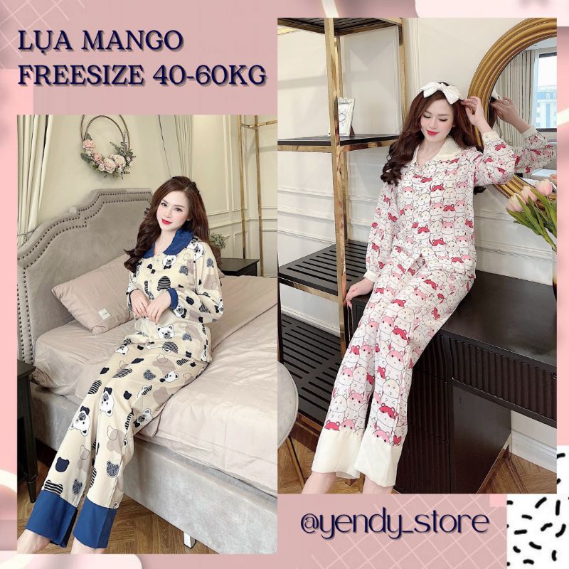 Bộ Pijama Tay Dài Cổ Sen Phối Bèo Tiểu Thơ - Lụa Mango Mịn Mượt