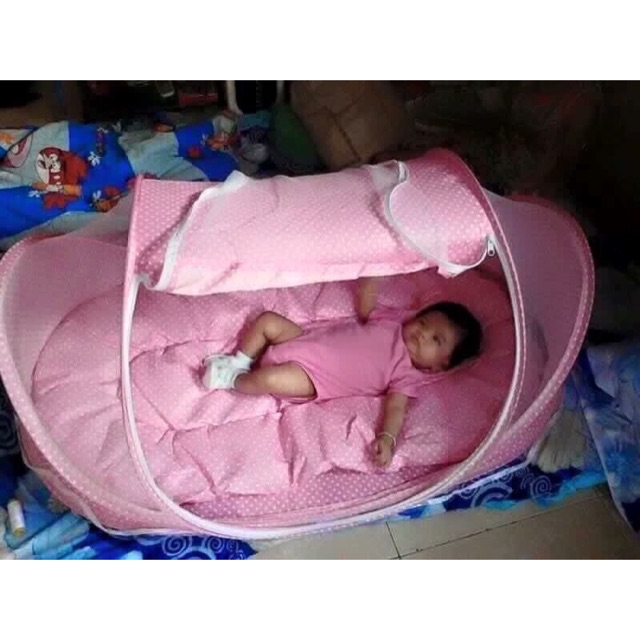 Màn chụp Happy baby di động chống muỗi cho trẻ sơ sinh, Màn kèm đệm và gối nằm