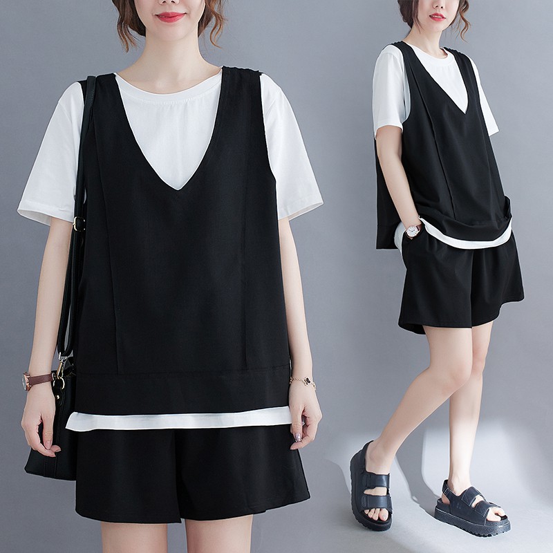 {Od} S31 bộ đồ bigsize free size áo ngắn tay quần short màu đen trắng thời trang phong cách