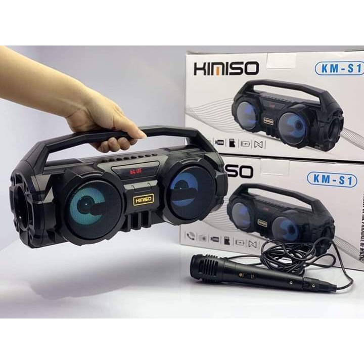 Loa Bluetooth Kimiso KM- S1, S2 Màu Đen Tặng Mic Hát Karaoke, Loa Bluetooth SuperBass, Stereo Cực Chất