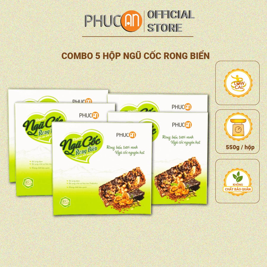 Combo 5 hộp thanh năng lượng ngũ cốc rong biển Phúc An - Thay thế bữa ăn nhẹ